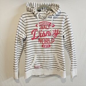Walt Disney World Heavy Weight Striped Hooded Sweatshirt Size L Black White Pink